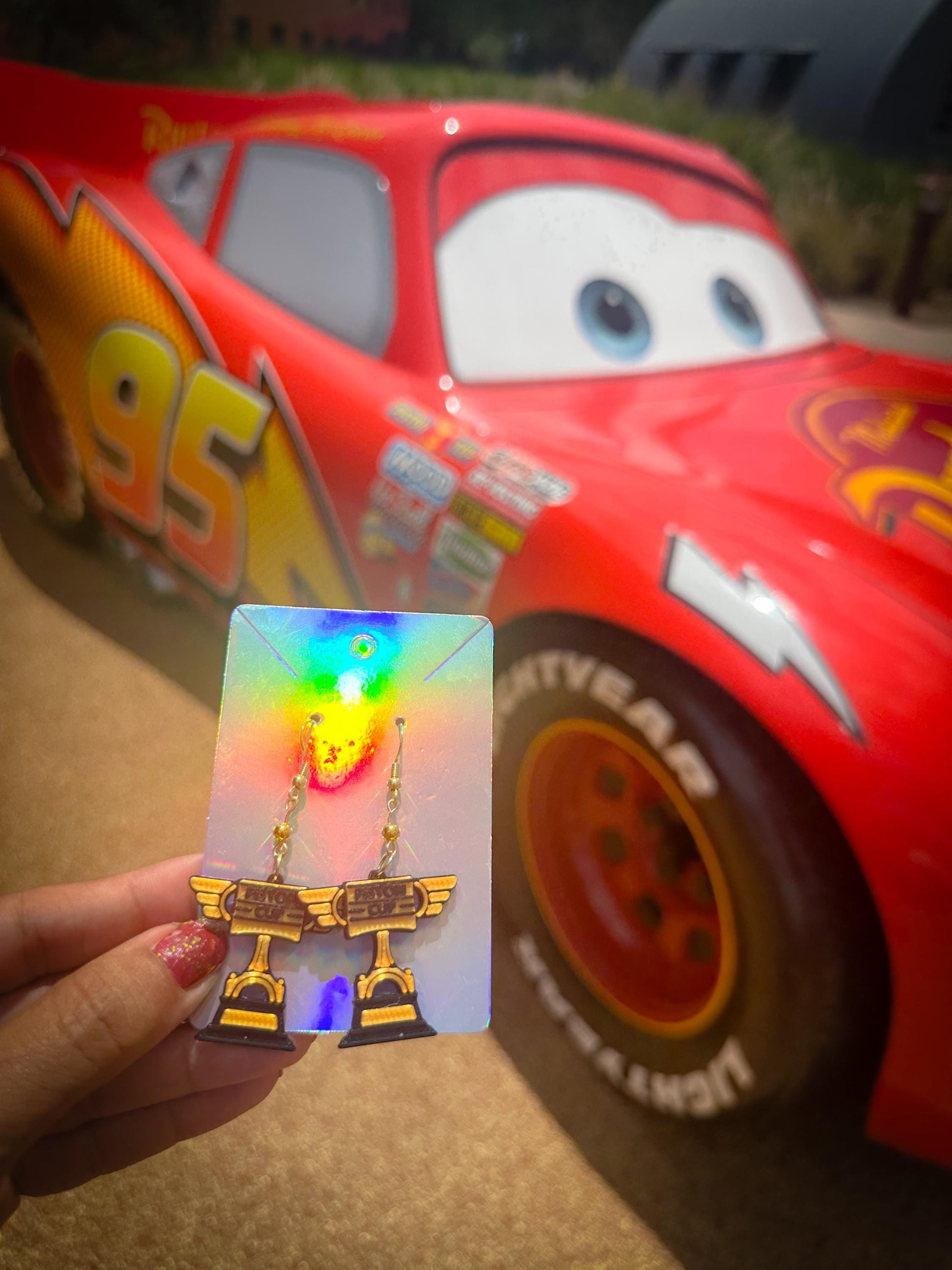 3D Printed Cars Movie Earrings: Lightning McQueen, Mater, Piston Cup