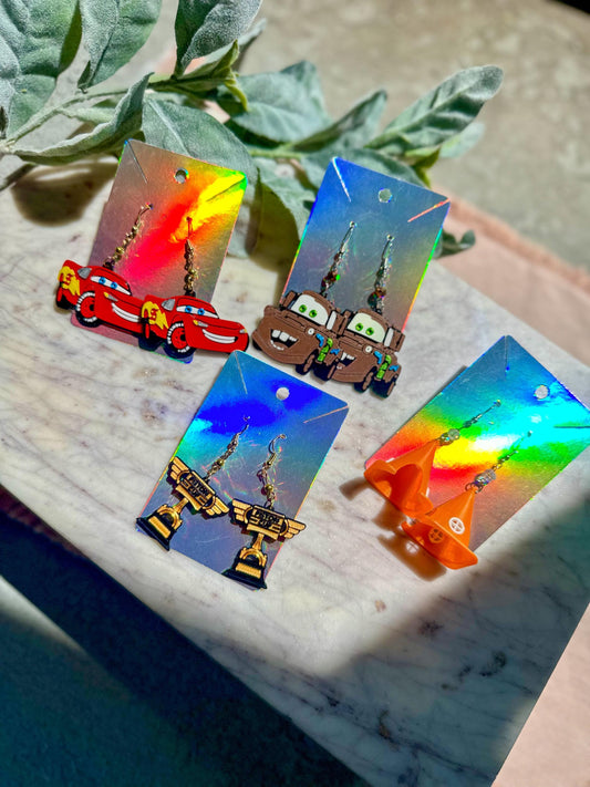 3D Printed Cars Movie Earrings: Lightning McQueen, Mater, Piston Cup