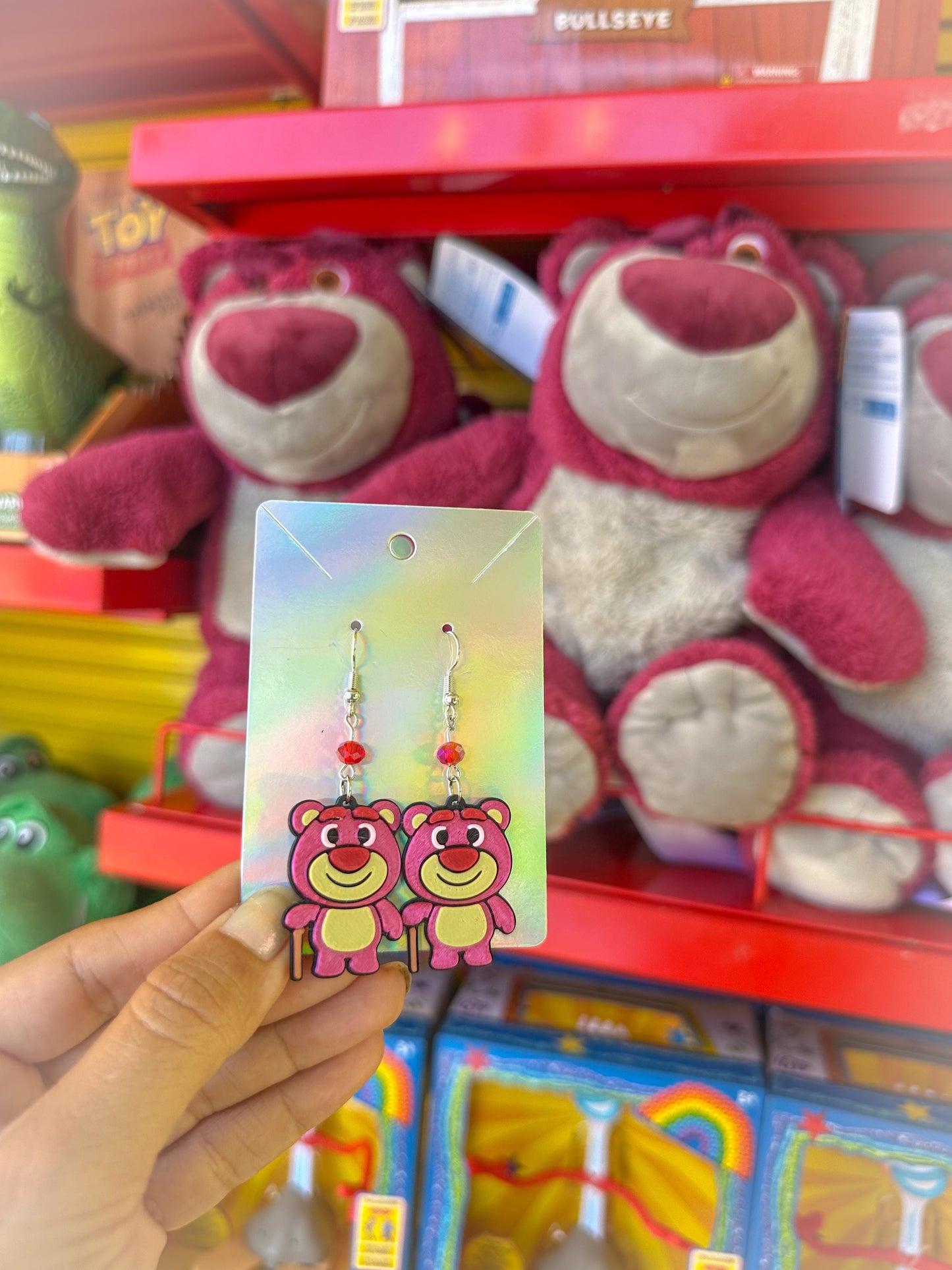 Lotso Bear Earrings: Pixar Toy Story, Strawberry Teddy Bear