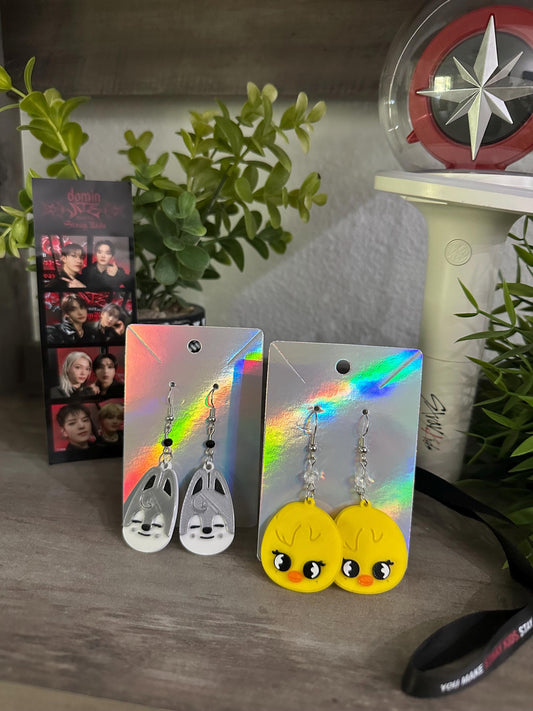 SKZOO Earrings: 3D Printed Kpop Stray Kids - Wolf Chan, Bbokari