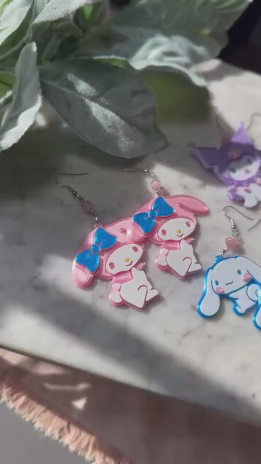 Kawaii Earrings - Sanrio Inspired earrings - Hello kitty earrings Cinnamoroll Earrings, kawaii inspired - cute bunny kitty earrings