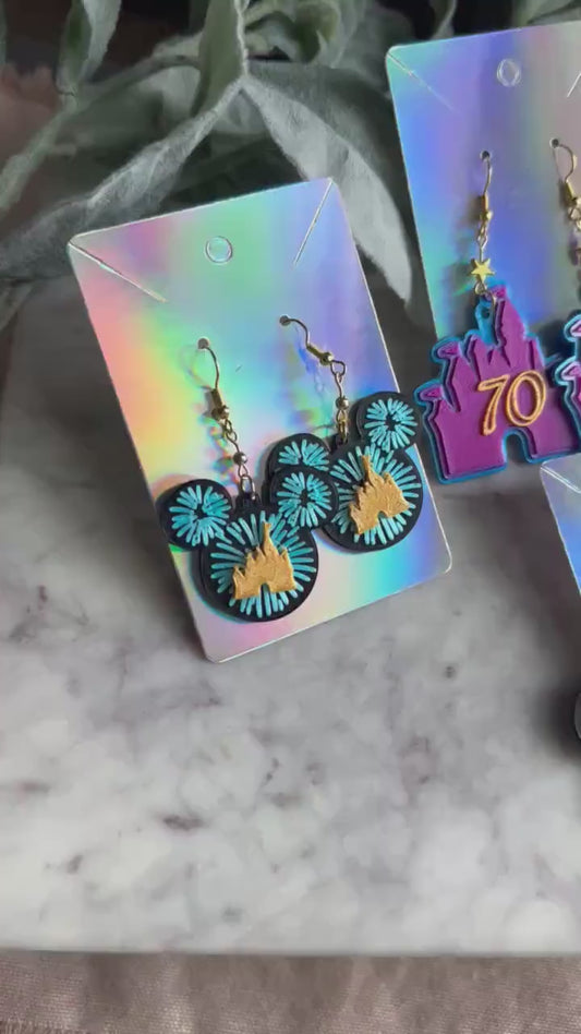Disneyland 70th Inspired earrings - Disneyland 70th castle earrings - Disney D - Fireworks earrings - Disneyland 70th Celebration