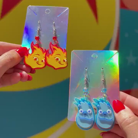 3D Elemental Inspired Earrings - Wade & Ember Earrings - Pixar Fest - Elemental earrings - Fire girl - Water Boy - Wade Ripple Ember Lumen