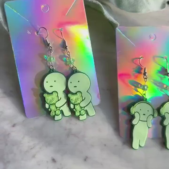 Little Green boy Earrings - Smiski earrings 3D printed cute glowing boy earrings - Cute kawaii earrings