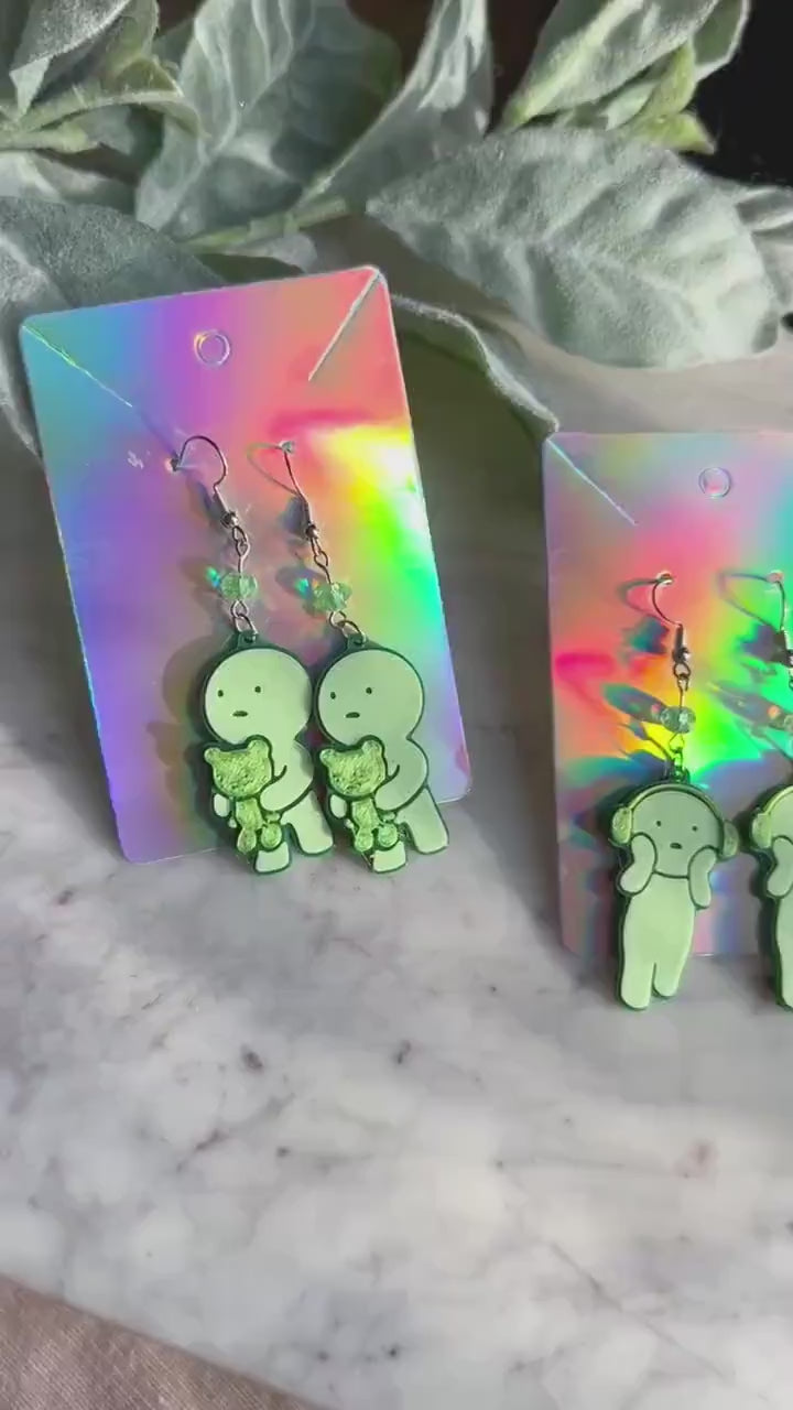 Little Green boy Earrings - Smiski earrings 3D printed cute glowing boy earrings - Cute kawaii earrings