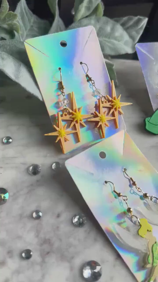 Peter Pan Inspired earrings - 3D printed earrings - Captain Hook, Tinkerbell, Peter Pan earrings - 2nd star to the right earrings